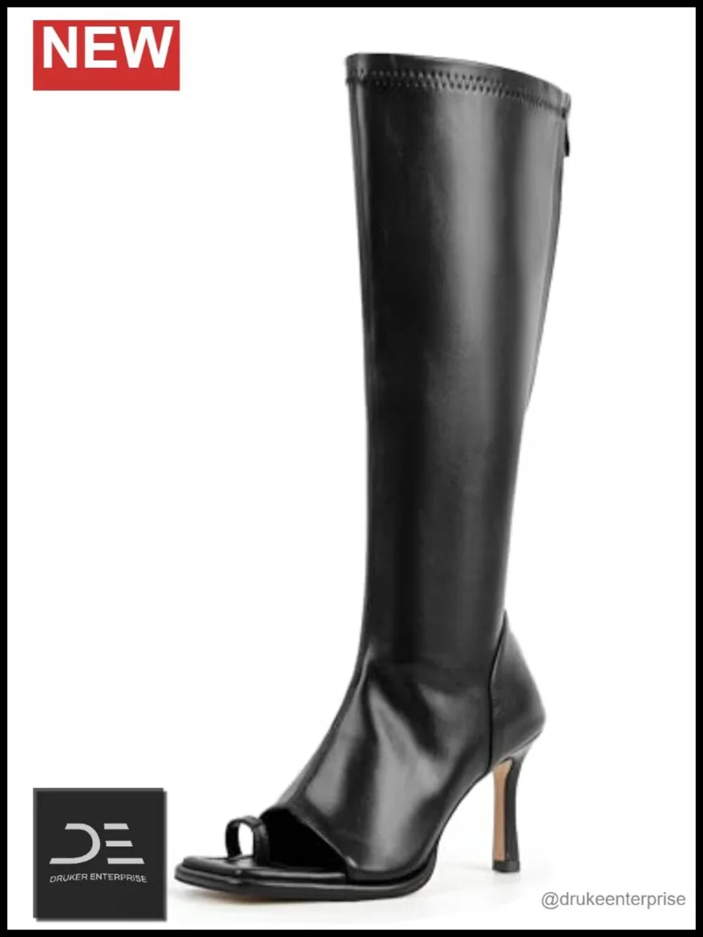 Open Toe Knee High Stretch Boots with Zipper